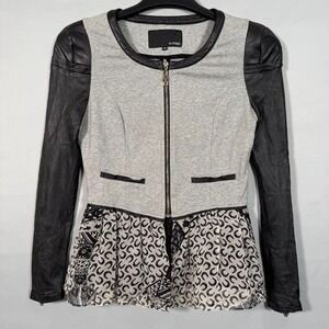 Women Stylish Jacket Rare M Skull‎ Zip Multiple Layers Faux Leather Small Arm